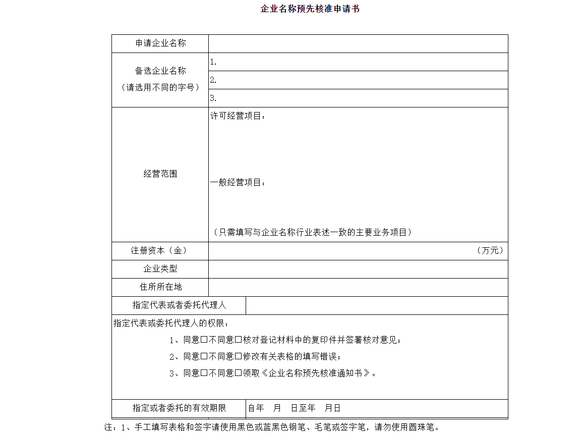鄭州工商總局無地域核名流程通知書說明